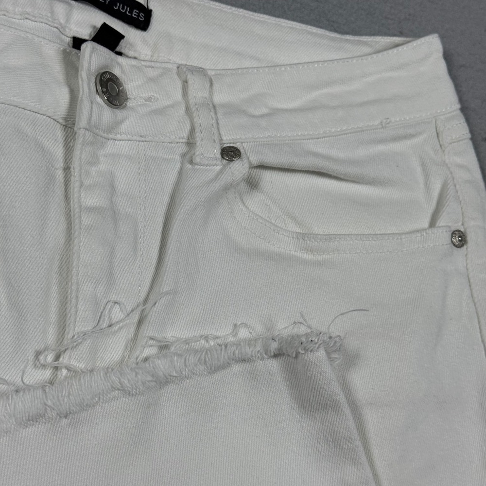 Sincerely Jules Womens White Straight Leg Raw Hem Denim Jeans